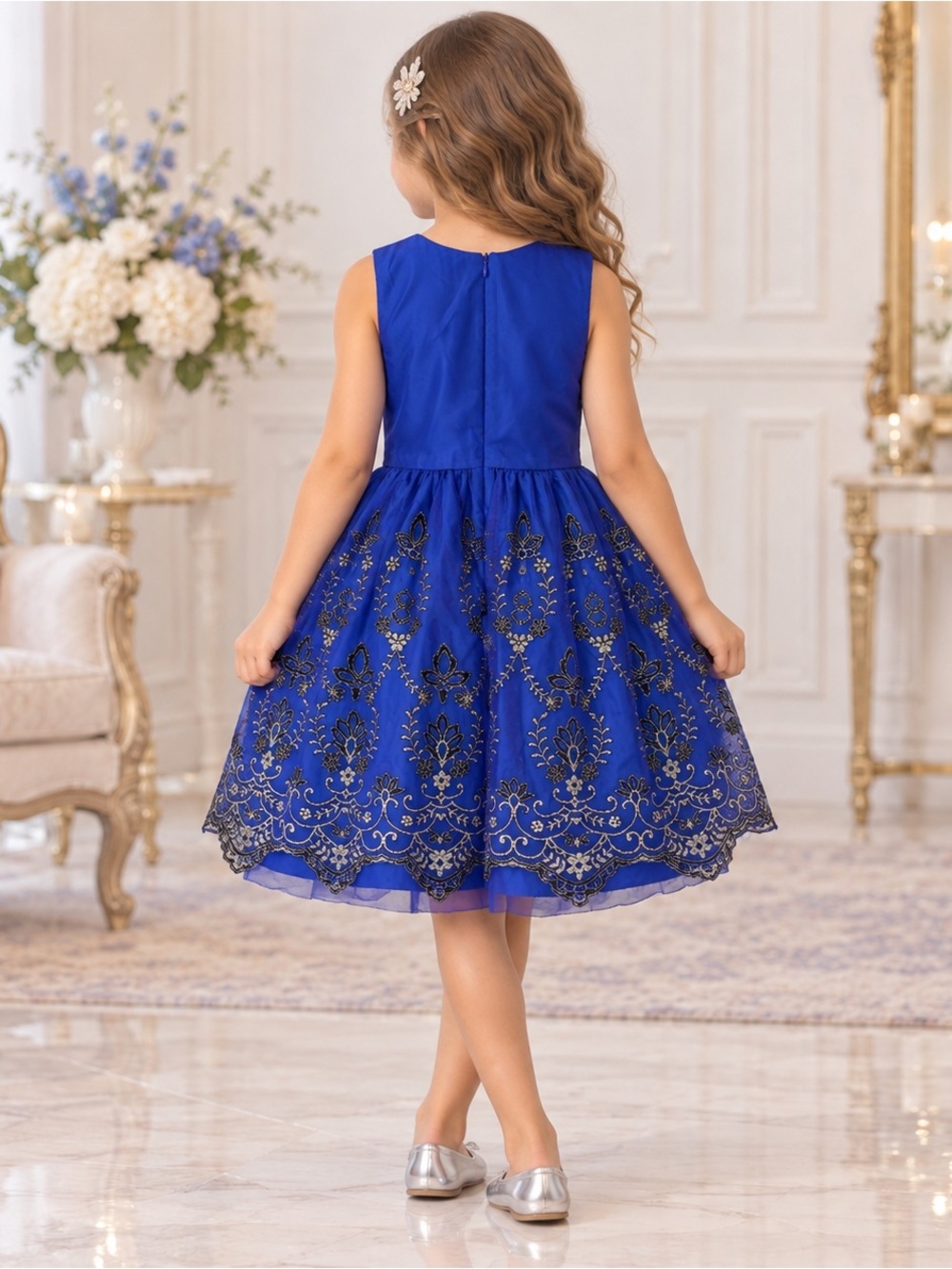 Title: Bonnie Jean Girls 6X Royal Blue Embroidered Party Dress NWT